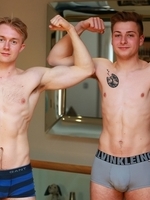 twink hugz jerk caressing exhibitionist spunk pubes