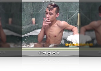 Tuesday, March 12th: Smooth 20 year-old twink Jax hops in the tub with a Fleshlight and a pack of Marlboro Lights. Watch this horny smoke twink work his thick uncut cock while he chains until he unloads a HUGE load