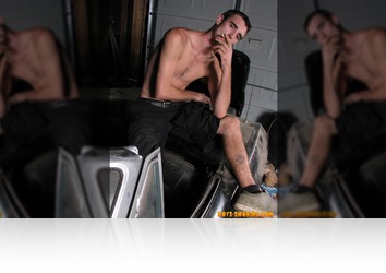 Sunday, October 14th: Hard smokin straight stud Duke fires up his Marlboro Black's in the garage and chainsmokes while he works on his big cock