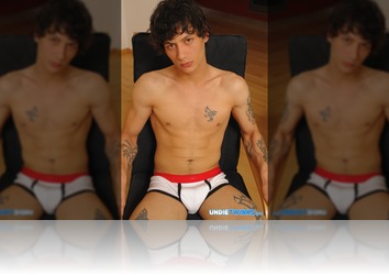 Saturday, May 14th:  Watch new Undie Twink Clark jack off in his tight white boxerbriefs! 